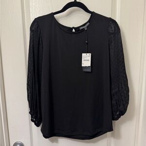 Adrianna Papell Black Blouse with Textured Sleeves